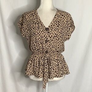 Animal Print V-Neck Peplum Blouse Size S